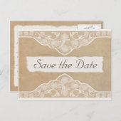 ヴィンテージキャンバス、紙&レースのルック日付を保存 案内ポストカード (正面/裏面)