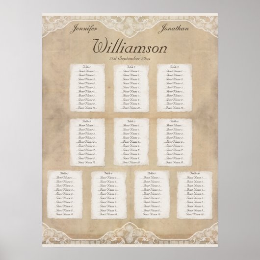 ヴィンテージキャンバス、紙、レースルックのシーティングチャート3 ポスター (正面)