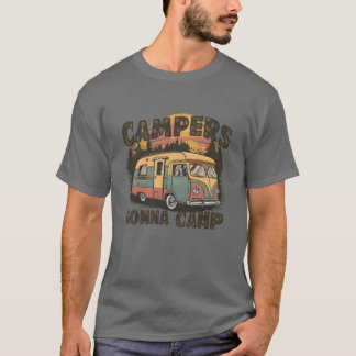 ヴィンテージキャンパーはキャンプする友達 Tシャツ
