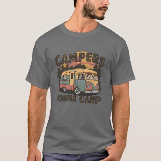ヴィンテージキャンパーはキャンプする友達 Tシャツ (正面)