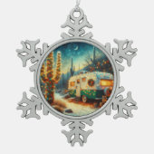 ヴィンテージキャンパークリスマスインデザートサグアーロサボス スノーフレークピューターオーナメント (正面)