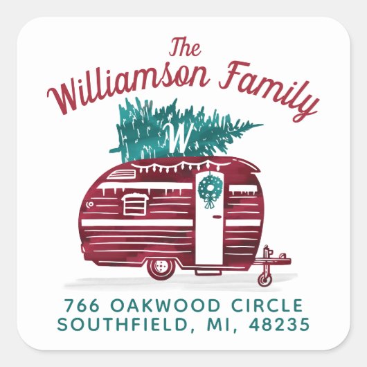 ヴィンテージキャンパークリスマスツリーモノグラムアドレス スクエアシール (正面)