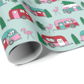 ヴィンテージキャンパーズレッドとピンクのノベルティクリスマス ラッピングペーパー (ロールコーナー)