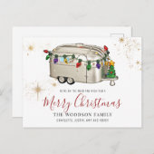 ヴィンテージキャンパートレーラークリスマスホリデー シーズンポストカード (正面/裏面)