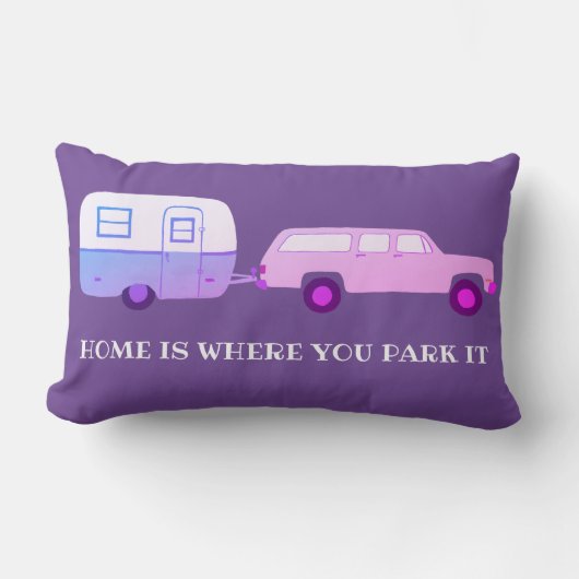 ヴィンテージキャンパートレーラーRVモーターホームヴァンライフパープル ランバークッション (正面)