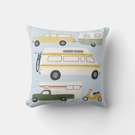 ヴィンテージキャンパートレーラーRVモーターホームヴァンライフブルー クッション (正面)