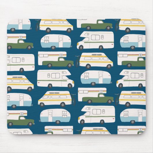 ヴィンテージキャンパートレーラーRVモーターホームヴァンライフブルー マウスパッド (正面)