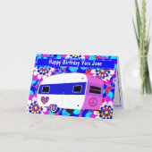 ヴィンテージキャンパーモダンと花ハッピーバースデーカード カード (正面)