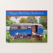 ヴィンテージキャンパー及び自動二輪車ハッピーバースデー ジグソーパズル (横)