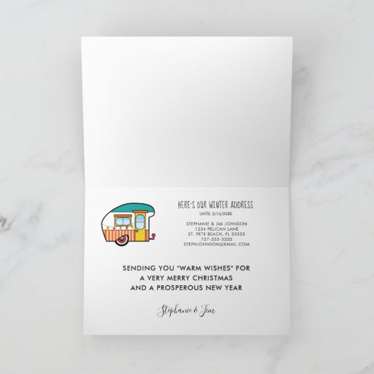 ヴィンテージキャンピングオンビーチウィンターアドレスクリスマス カード (内部)