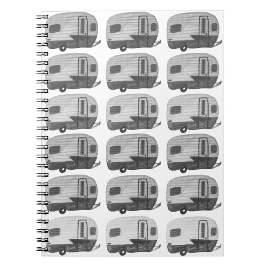 ヴィンテージキャンピングキャンパーRVトレーラー白黒 ノートブック (正面)