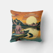 ヴィンテージキャンピングシーンウーマンカヤック クッション (裏面)