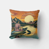 ヴィンテージキャンピングシーンウーマンカヤック クッション (正面)