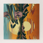 ヴィンテージキャンピングシーンウーマンカヤック ジグソーパズル (横)