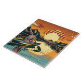 ヴィンテージキャンピングシーンウーマンカヤック タイル (側面)