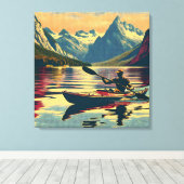 ヴィンテージキャンピングシーンマンカヤック キャンバスプリント (インサイチュ (ウッドフロア))