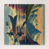 ヴィンテージキャンピングシーンマンカヤック ジグソーパズル (横)