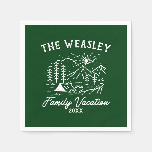 ヴィンテージキャンピングファミリーバケーショントリップボトルコール スタンダードカクテルナプキン (正面)