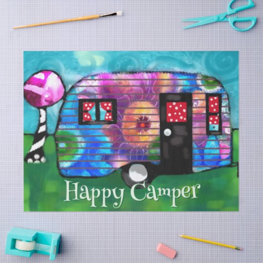 ヴィンテージキャンプトレーラーフローラデコペパーソナライズされたージ 薄葉紙 (クラフト)