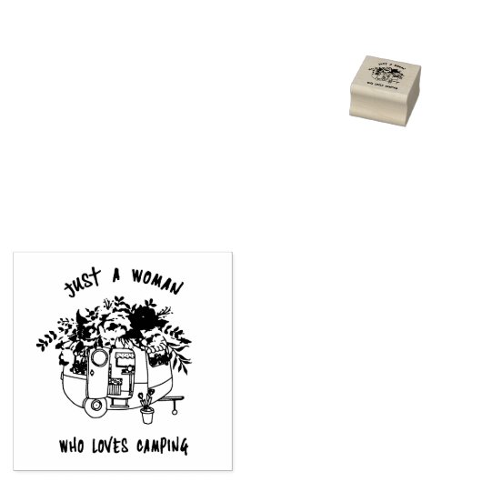 ヴィンテージキャンプ旅行トレーラーと花 ラバースタンプ (押印)