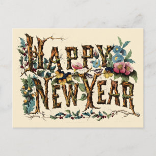ヴィンテージキュリエ&イヴ1876「Happy New Year」 ポストカード