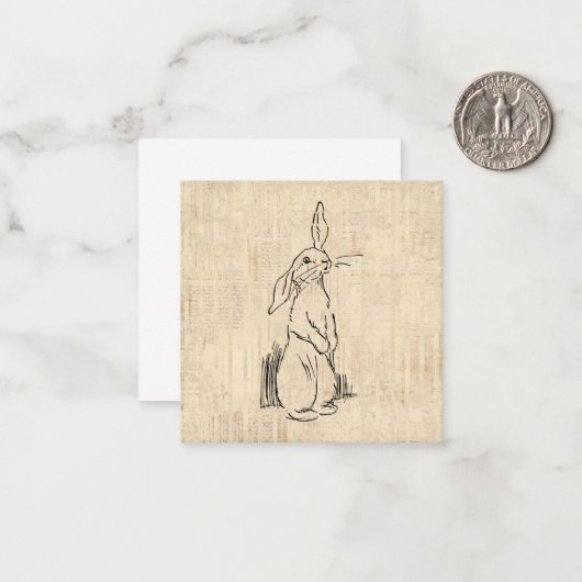 ヴィンテージキュートうさぎイラスト背景 ノートカード (正面/裏面インサイチュ)