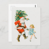 ヴィンテージキュートクリスマスサンタクロース踊り ポストカード (正面/裏面)