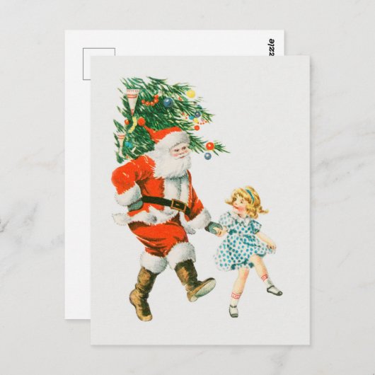 ヴィンテージキュートクリスマスサンタクロース踊り ポストカード (正面/裏面)