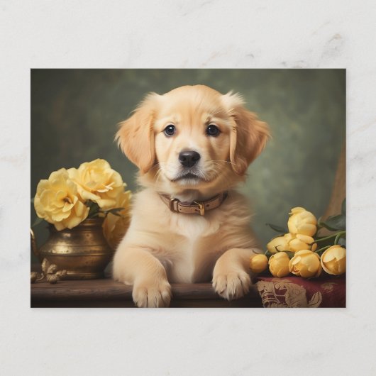 ヴィンテージキュートゴールデンレトリエバーパピードッグポートレート ポストカード (正面)