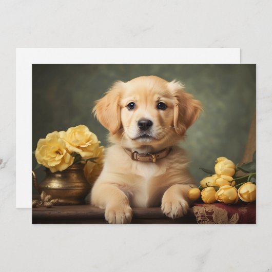 ヴィンテージキュートゴールデンレトリバーの子犬の肖像 シーズンカード (正面/裏面)