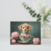 ヴィンテージキュートティーカッププードルパピードッグバラポートレート ポストカード (スタンド正面)