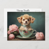 ヴィンテージキュートティーカッププードルパピードッグバラポートレート ポストカード (正面/裏面)