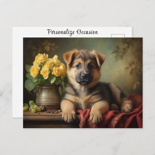 ヴィンテージキュートドイツシェパードパピードドッグポートレート ポストカード (正面/裏面)