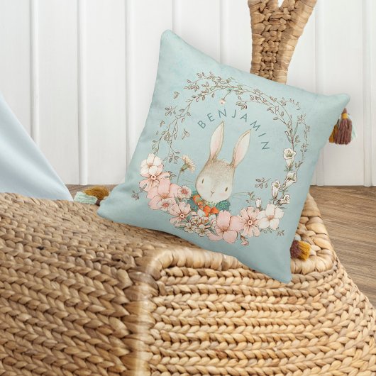ヴィンテージキュートバニーボタニカルネーム男の赤ちゃん子供部屋 クッション