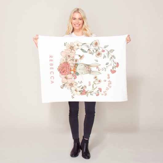 ヴィンテージキュートバニーボタニカルベビーガール子供部屋 フリースブランケット (インサイチュ)