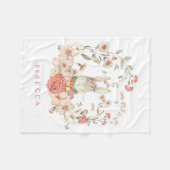 ヴィンテージキュートバニーボタニカルベビーガール子供部屋 フリースブランケット (正面(横))