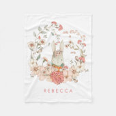 ヴィンテージキュートバニーボタニカルベビーガール子供部屋 フリースブランケット (正面)