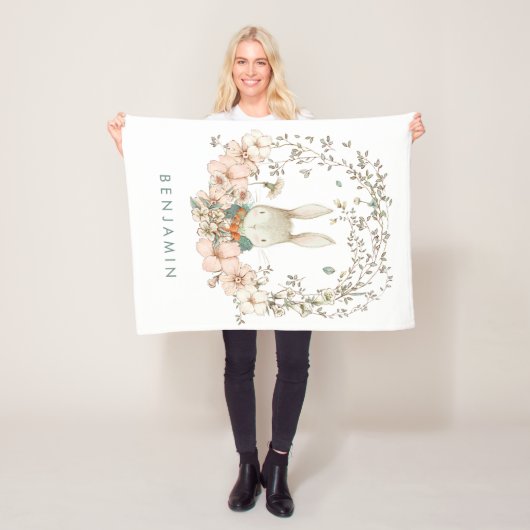 ヴィンテージキュートバニー花模様男の赤ちゃん フリースブランケット (インサイチュ)