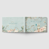 ヴィンテージキュートバニー花模様緑のベビーバプテスマ ゲストブック (全面)