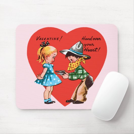 ヴィンテージキュートバレンタインデー、カウボーイの少年と少女 マウスパッド (マウス)