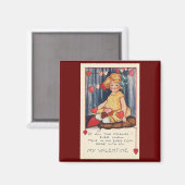 ヴィンテージキュートバレンタインデー 赤いハートの女の子 マグネット (正面/裏面)