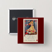 ヴィンテージキュートバレンタインデー、赤いハートの少女 缶バッジ (正面&裏面)