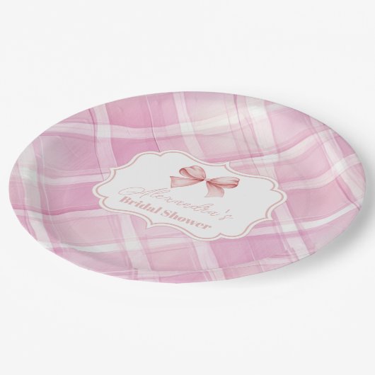 ヴィンテージキュートピンクボウブライダルシャワー ペーパープレート (アングル)