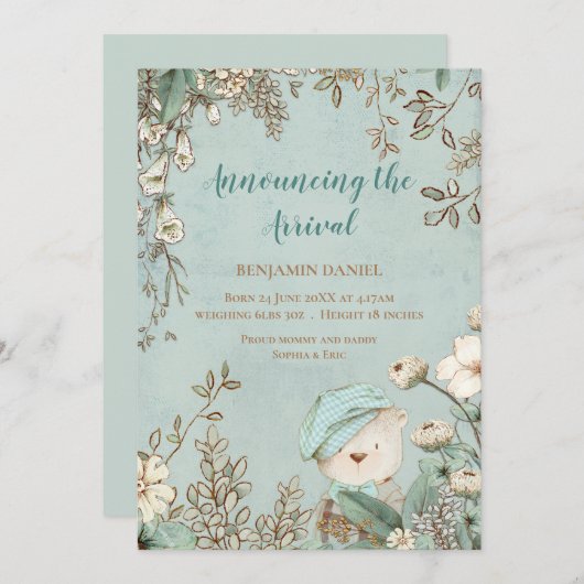 ヴィンテージキュートベアフローラベビー発表 サンキューカード (正面/裏面)