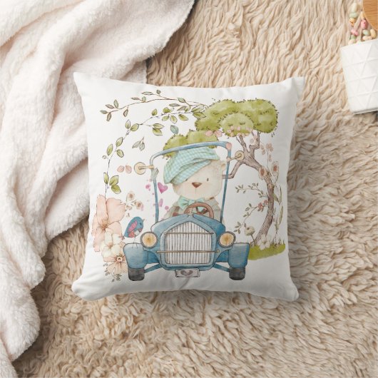 ヴィンテージキュートベアーカーネーム男の赤ちゃんターコイズ クッション