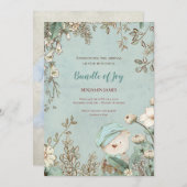 ヴィンテージキュートベアーフォトボタニカルベビー誕生 案内状 (正面/裏面)