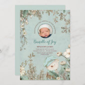 ヴィンテージキュートベアーフォトボタニカル誕生 案内状 (正面/裏面)