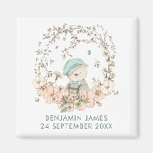 ヴィンテージキュートベアーボタニカルネームデイト誕生ボーイ マグネット (正面)