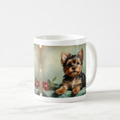 ヴィンテージキュートヨークシャーテリアパピードッグポートレート コーヒーマグカップ (正面右)