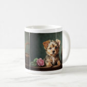 ヴィンテージキュートヨークシャーテリアパピーバラポートレート コーヒーマグカップ (正面右)